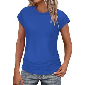 Summer Tops for Women Casual Crewneck Cap Sleeve Shirts Comfy Soft Tee Basic Blouse Business Work Outfits Clothes