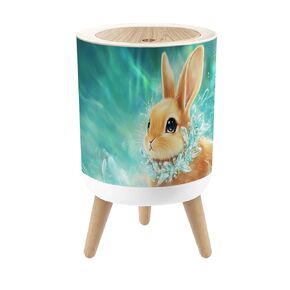 Boho Small Trash Can with Lid Joyful Cartoon Rabbit Rosemary Mint Lavender 1.8 Gallon Dog Proof Trash Can Round Garbage Can Waste Bin Wastebasket for Bathroom Boys Girls Bedroom Nursery