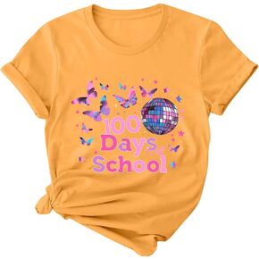 100 Days of School Shirt Women 100th Day School Tshirt Funny Teacher Student Tee Short Sleeve Butterfly Graphic Tops