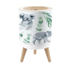 Small Trash Can with Lid Cute Koala Bear Watercolor for Kids Baby 1.8 Gallon Dog Proof Trash Can Round Garbage Can Waste Bin Wastebasket for Bathroom Bedroom Living Room