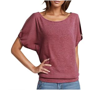 Womens Summer Shirts Short Sleeve Crew Neck Drop Shoulder Casual Tunic Tops Ladies Blouses Basic Tees Plain Tshirt