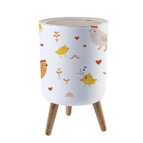 Trash Can with Lid Seamless Animals Farm Flowers for Your Fabric Children Textile Kids Press Top Round Small Garbage Bin with Wooden Legs Waste Basket for Kitchen Bedroom Nursery 7L/1.8 Gallon