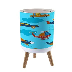 Small Trash Can with Lid Kids Seamless Pattern Airplanes Stars Clouds Colorful White Baby Garbage Bin Pet Proof Waste Basket for Kitchen Bathroom Office Bedroom Decorative 1.8 Gallon
