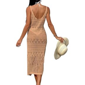 Women Swimsuit Cover Up Summer Beach Knit Dress Cover-Up With Hollow Out
