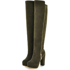 Uniquelly Womens Over The Knee Boots Chunky High Heel Platform Riding Boots Round Toe Side Zipper Long Boots Winter Dress Shoes