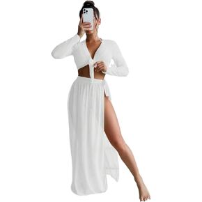 Women Swimsuit Cover Up Cropped Top Wrap Cover Up Skirt