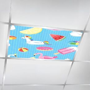 4 Pack Fluorescent Light Covers for Ceiling Lights baby seamless blue clouds stars sky pink Magnetic Light Filters Diffuser Shade for Classroom Home Office School