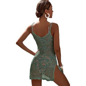 Women Swimsuit Cover Up Beach Hollow Out Slit Cover-Up Cami Dress