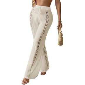Women Swimsuit Cover Up Beach Hollow Out Knit Flared Cover Up Pants