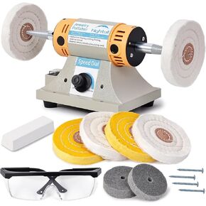 4" Jewelry Polisher Versatile Polishers & Buffers for Bench Grinder - Ideal for Jewelry Polishing and Finishing Jobs,With 6 Cloth Wheels, 2 Abrasive Fiber Wheels, Safety Glass, Polish Compound