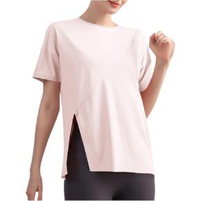 Womens Oversized T Shirts Loose Fit Crewneck Side Slit Short Sleeve Workout Tops Summer Casual Blouse Y2K Basic Tee
