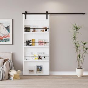 84" Manufactured Wood Bookshelf Style Barn Door Primed with Mounting Hardware Kit, 60" x 84"