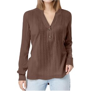 Womens Blouses Dressy Casual Long Sleeve Shirts Trendy Plus Size Button V Neck Puff Sleeve Business Tops Work Shirts