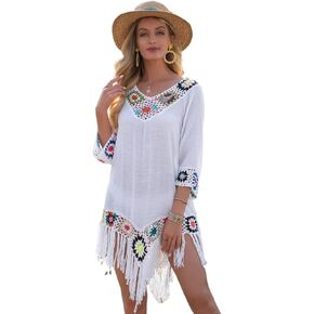 Women Swimsuit Cover Up Summer Beach Loose V-Neck Hem Beach Casual Cover Up
