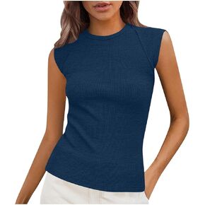Womens Ribbed Tank Tops Summer Sleeveless Round Neck Casual Slim Fitted Basic Knit Shirts Tee Trendy Clothes Outfits