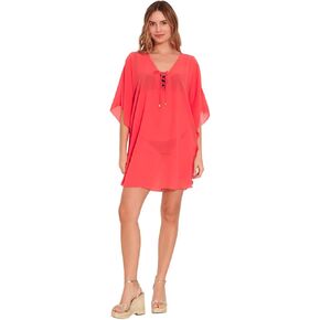 Women's Sheer Coral Beach Cover-Up – Kimono Sleeves, Mini Length, Solid Colour, Free Size