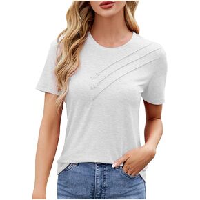 Womens Shirts Short Sleeve Tops Business Casual Tee Summer Clothes Trendy Fashion Dressy Pleated Blouses Outfits