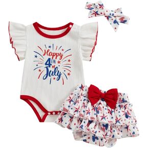 4th of July Baby Girls Clothes Letters Print Romper Stars Striped Shorts Dress Sets My First 4th of July Outfits in Saudi Arabia