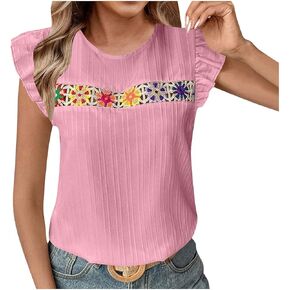 Vintage Shirts for Women Trendy Summer Retro Embroidered Cap Sleeve Boho Peasant Blouse Dressy Casual Vacation Tops
