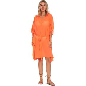 Sheer Beach Cover Up Kaftan, Black Chiffon Swimsuit Cover Up with Belt, Knee Length, Free Size