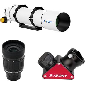 SVBONY SV48P Telescope, 102mm Large Aperture F6.5 Refractor OTA for Adults Beginner Bundle with SV135 1.25" 7-21mm Zoom Eyepiece and SV188P Dielectric Mirror Star Diagonal, for Astronomical Visual