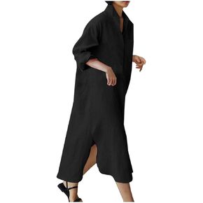 Maxi Dresses for Women 2025 Summer Cotton Button Down Tshirt Dresses Casual Flowy V Neck Loose Long Beach Dress