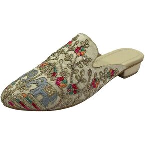 Women's Ethnic Back Open Mules – Handmade Indian Slip-On Juttis | Embroidered Boho Flats | Comfortable Backless Traditional Shoes for Wedding, Office & Everyday Wear