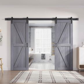 Fredbeck 30 Double Gray Barn Door with 10 ft Hardware Included (64 barn Door)