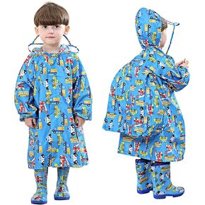 Toddler One Piece Rain Suit Cartoon Print School Bag Cover Ups with Hood Waterproof Rain Suit Coat Girls Boys