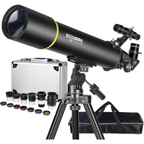 Telescopes for Adults Astronomy, 80mm Aperture 900mm Refractor Telescope for Kids & Beginners with Telescope Accessory Kit (Silver) - 5pcs Plossl Eyepiece Set, 7pcs Filter Set, 2X Barlow Lens