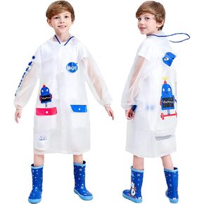 Clear Rain Jacket Kids Boys Girls Waterproof Lightweight Rain Poncho Reusable Cartoon Raincoats Windproof with Hood