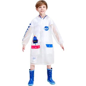 Rain Poncho Raincoats Kids Reusable Rain Ponchos with Hood Long Sleeve Waterproof Rain Coats for Boys