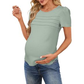 OUGES Womens 2025 قمصان الأمومة مطاطية على الأكمام قصيرة طاقم الرقبة تونك الصيف ملابس الحمل غير الرسمية
