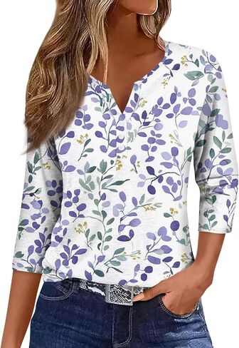 3/4 Length Sleeve Womens Tops Cute Mom Shirt Travel Outfits for Women Spring Work Clothes 2025 Loose Fitting in Kuwait