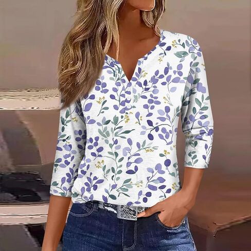 3/4 Length Sleeve Womens Tops Cute Mom Shirt Travel Outfits for Women Spring Work Clothes 2025 Loose Fitting in Kuwait