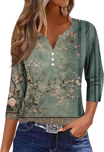 قمم الصيف النسائية بملابس لطيفة 3/4 بطول الأكمام الأعمال غير الرسمية للنساء القمصان البولو tshirts القطن in Kuwait