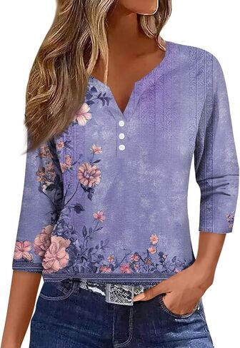 قمم الصيف النسائية بملابس لطيفة 3/4 بطول الأكمام الأعمال غير الرسمية للنساء القمصان البولو tshirts القطن in Kuwait