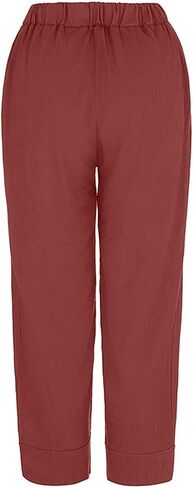 Women's Trousers Cotton and Linen Straight Leg Casual Cropped Pants Beach Vacation Capri Linen Pant with Pockets in Saudi Arabia