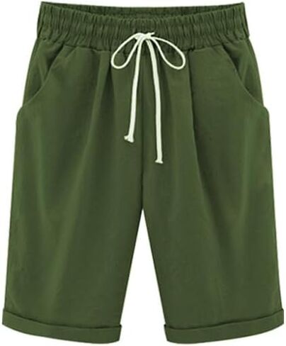 Women's Casual Sports Knitted Shorts Elastic Waist Knee-Length Short Plus Size Soft Comfy Sweatpants with Pockets in Saudi Arabia