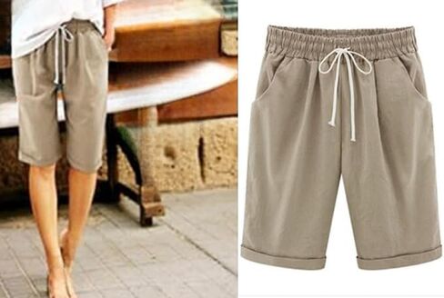 Women's Casual Sports Knitted Shorts Elastic Waist Knee-Length Short Plus Size Soft Comfy Sweatpants with Pockets in Saudi Arabia