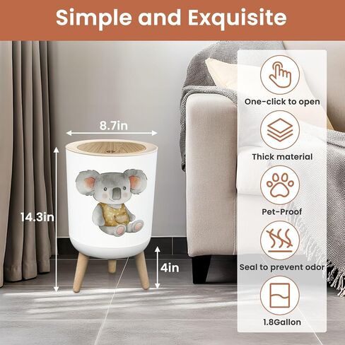 Small Trash Can with Lid Cute Koala Bear Watercolor for Kids Baby 1.8 Gallon Dog Proof Trash Can Round Garbage Can Waste Bin Wastebasket for Bathroom Bedroom Living Room in Saudi Arabia