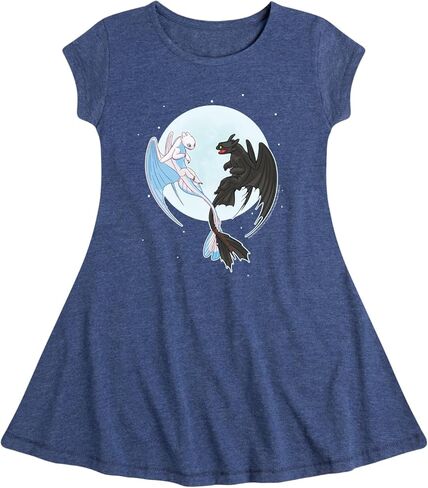 How to Train Your Dragon - Night and Light Moon - Toddler & Youth Girls Fit & Flare Dress in Saudi Arabia