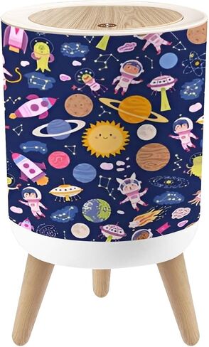 Small Trash Can with Lid Seamless pattern cute space for baby Cute children design planets 1.8 Gallon Dog Proof Trash Can Round Garbage Can Waste Bin Wastebasket for Bathroom Bedroom Living Room in Saudi Arabia