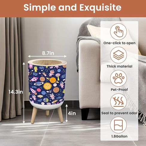 Small Trash Can with Lid Seamless pattern cute space for baby Cute children design planets 1.8 Gallon Dog Proof Trash Can Round Garbage Can Waste Bin Wastebasket for Bathroom Bedroom Living Room in Saudi Arabia