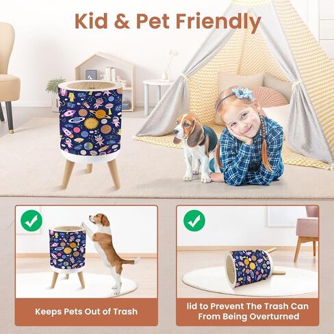 Small Trash Can with Lid Seamless pattern cute space for baby Cute children design planets 1.8 Gallon Dog Proof Trash Can Round Garbage Can Waste Bin Wastebasket for Bathroom Bedroom Living Room in Saudi Arabia