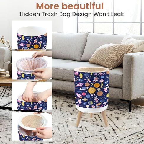 Small Trash Can with Lid Seamless pattern cute space for baby Cute children design planets 1.8 Gallon Dog Proof Trash Can Round Garbage Can Waste Bin Wastebasket for Bathroom Bedroom Living Room in Saudi Arabia