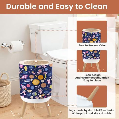 Small Trash Can with Lid Seamless pattern cute space for baby Cute children design planets 1.8 Gallon Dog Proof Trash Can Round Garbage Can Waste Bin Wastebasket for Bathroom Bedroom Living Room in Saudi Arabia