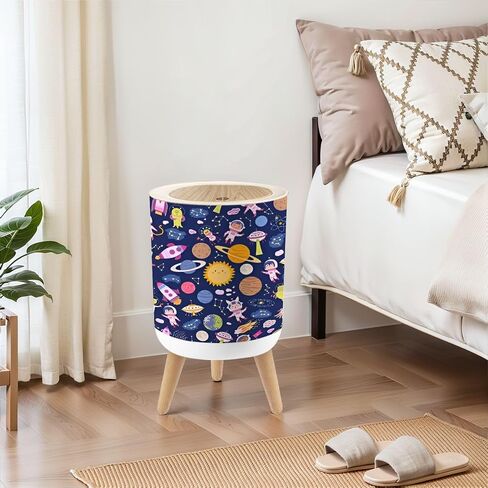Small Trash Can with Lid Seamless pattern cute space for baby Cute children design planets 1.8 Gallon Dog Proof Trash Can Round Garbage Can Waste Bin Wastebasket for Bathroom Bedroom Living Room in Saudi Arabia