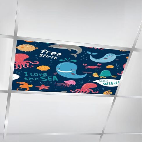 6 Pack Fluorescent Light Covers for Ceiling Lights Cute funny animals seamless Infantile Style nursery art Magnetic Light Filters Diffuser Shade for Classroom Home Office School in Saudi Arabia