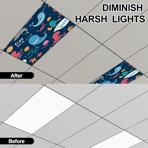 6 Pack Fluorescent Light Covers for Ceiling Lights Cute funny animals seamless Infantile Style nursery art Magnetic Light Filters Diffuser Shade for Classroom Home Office School in Saudi Arabia